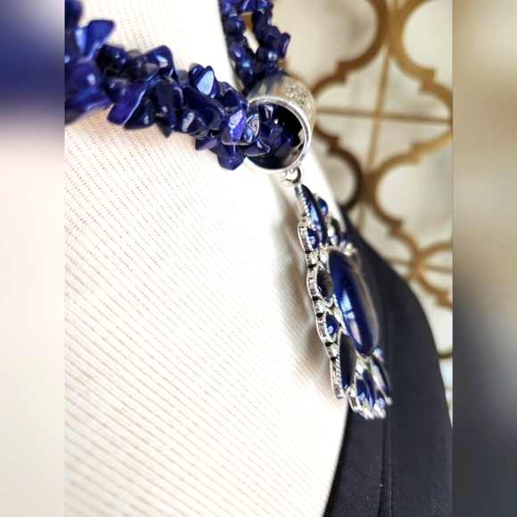Blue Lapis Lazuli inspired Necklace with Earrings Set - Picture 8 of 17